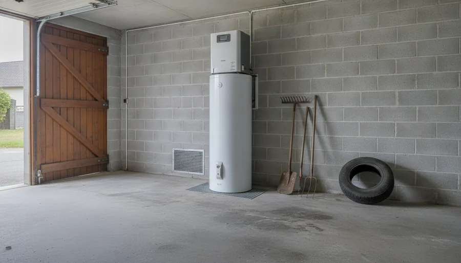 Chauffe-eau thermodynamique installé dans le garage d'une maison du quartier de la Cousinerie